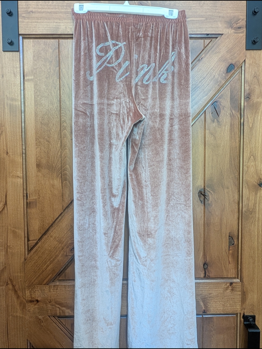 Pink Velour Rhinestone Logo Lounge Pants - Blush Size XS